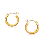 14k Yellow Gold Fancy Diamond Cut Hoop Earrings (5/8 inch Diameter)