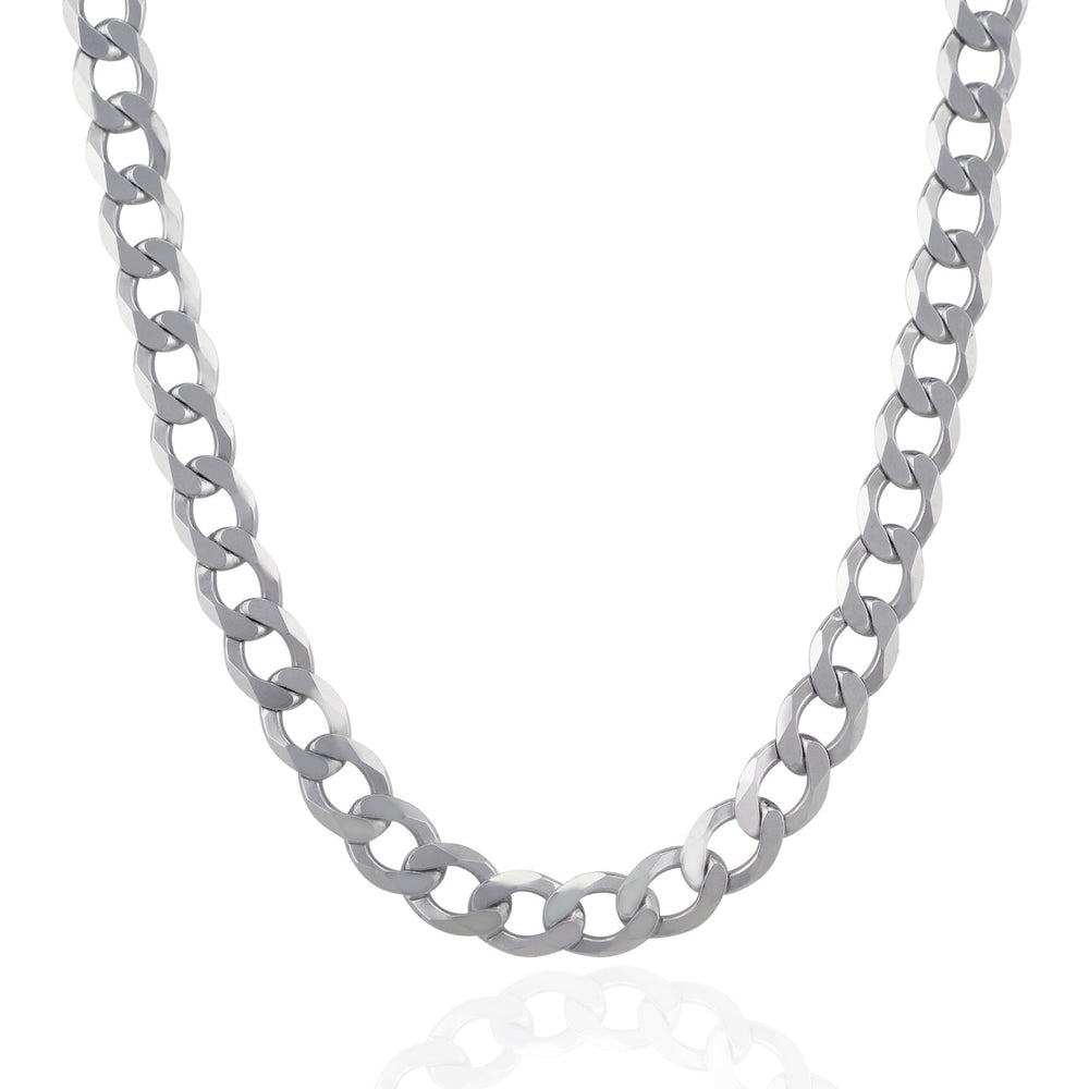 Rhodium Plated 8.4mm Sterling Silver Curb Style Chain