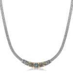 18k Yellow Gold and Sterling Silver Wheat Chain Necklace with Multi Gem Accents