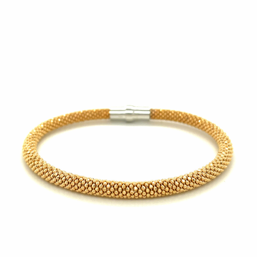 Sterling Silver Rhodium Plated Yellow Gold Plated Popcorn Motif Bangle