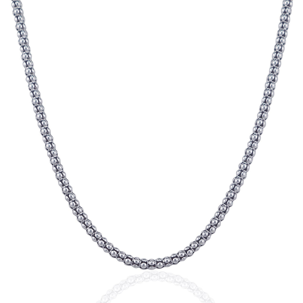 Rhodium Plated 3.5mm Sterling Silver Popcorn Style Chain