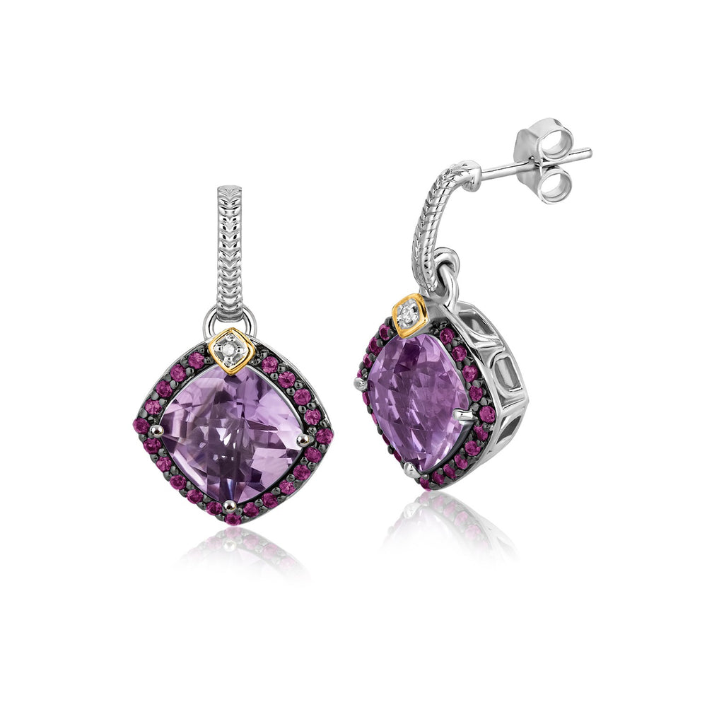18k Yellow Gold and Sterling Silver Purple Tone Gem Drop Earrings (.43 cttw)