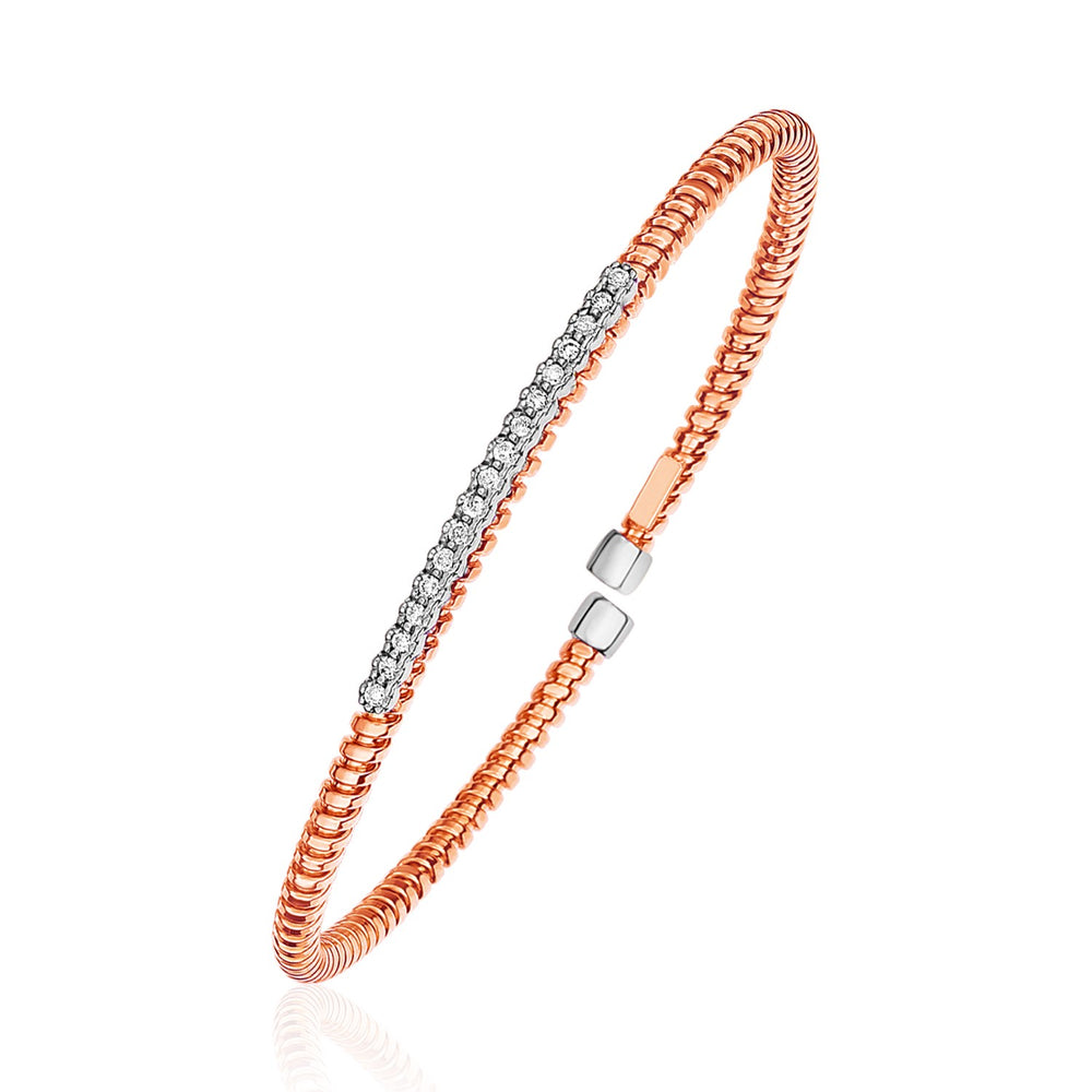 14k Rose Gold and Diamond 3mm Flexible Bangle Bracelet