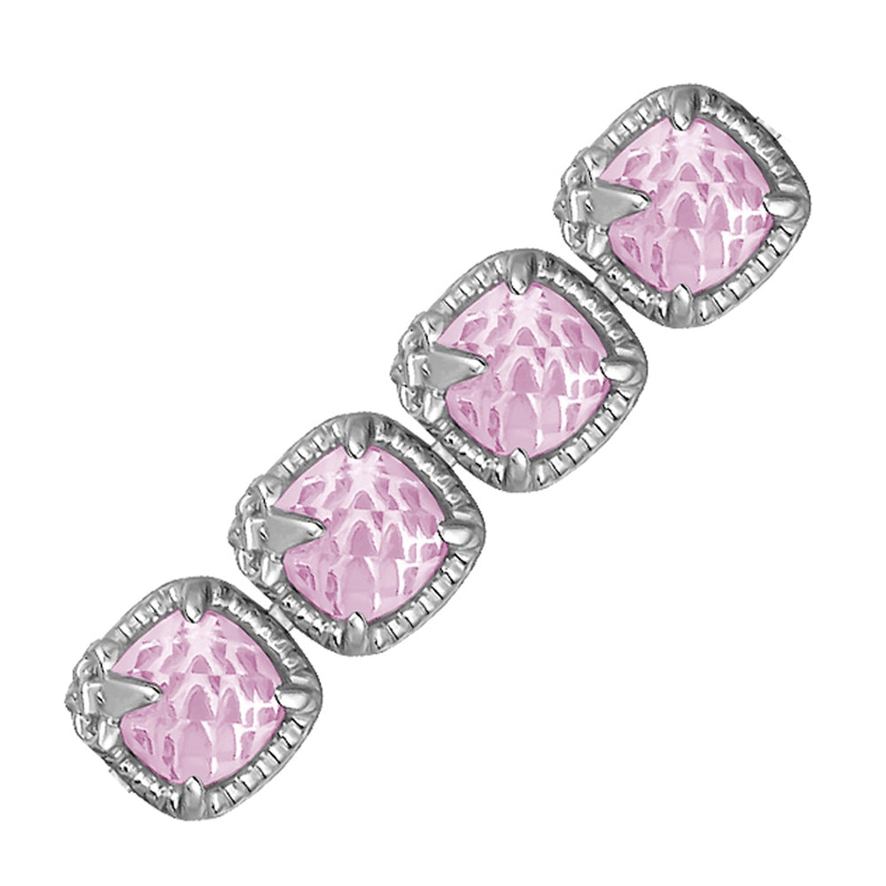 Sterling Silver Square Pink Amethyst and White Sapphire Edged Accented Bracelet