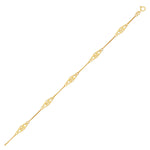 14k Yellow Gold Anklet with Fancy Diamond Shape Filigree Stations