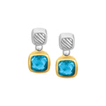 18k Yellow Gold and Sterling Silver Drop Earrings with Bezel Set Blue Topaz
