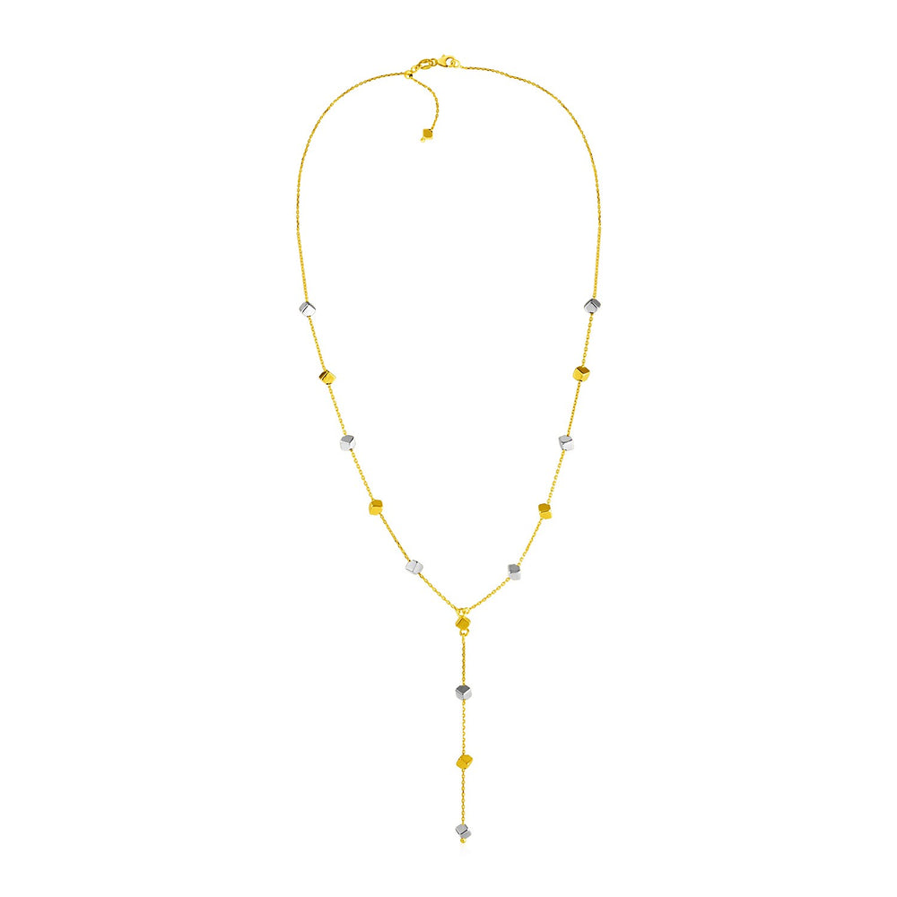 14k Two Tone Gold Necklace with Polished Cubes
