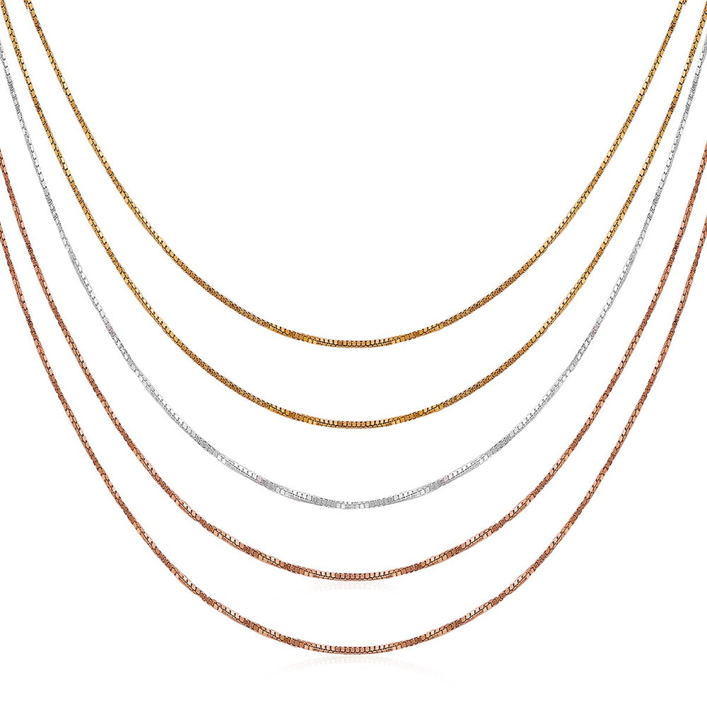 Multi Tone Sterling Silver 5-Strand Box Chain Necklace