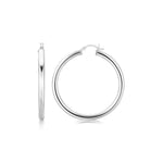 Sterling Silver Rhodium Plated Thick Large Polished Hoop Design Earrings (40mm)