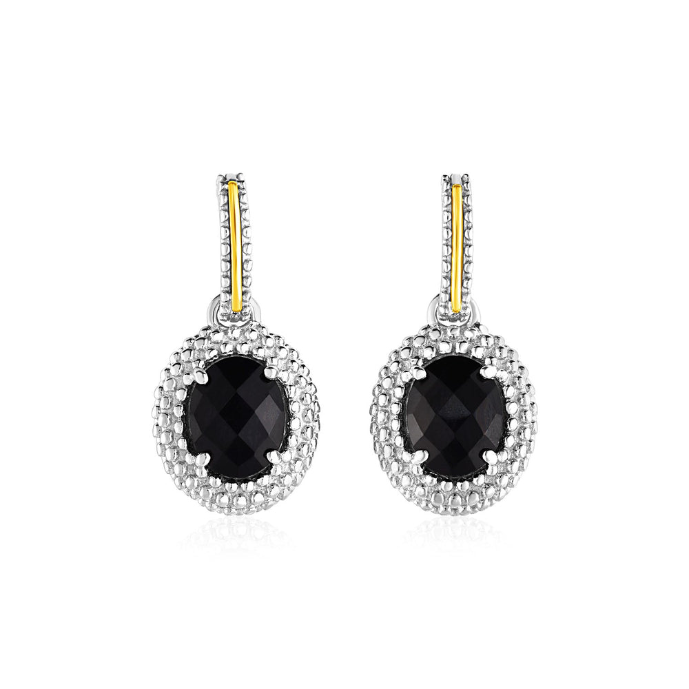 Oval Onyx Earrings in 18k Yellow Gold & Sterling Silver