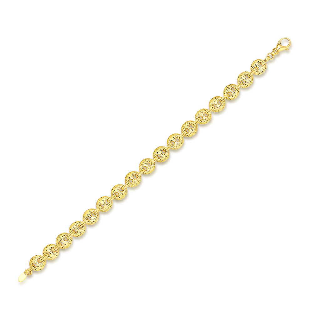 14k Yellow Gold Mariner Bracelet with Puff Sanded Textured Links