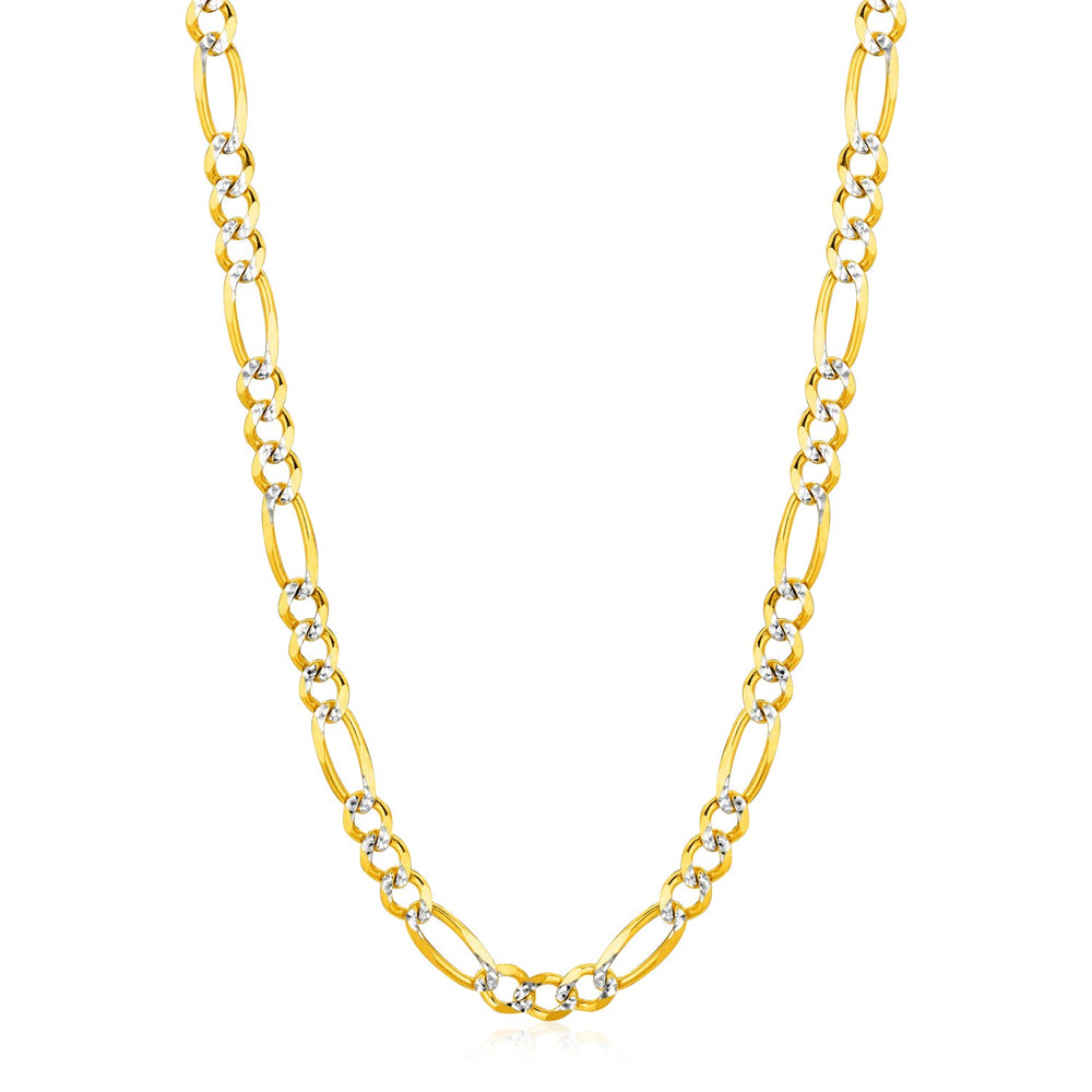 6.0mm 14K Yellow Gold Solid Pave Figaro Chain