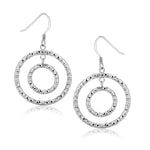 Sterling Silver Textured Concentric Circle Design Drop Earrings