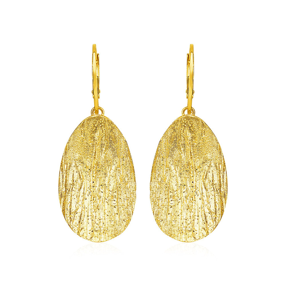 Textured Oval Earrings with Yellow Finish in Sterling Silver