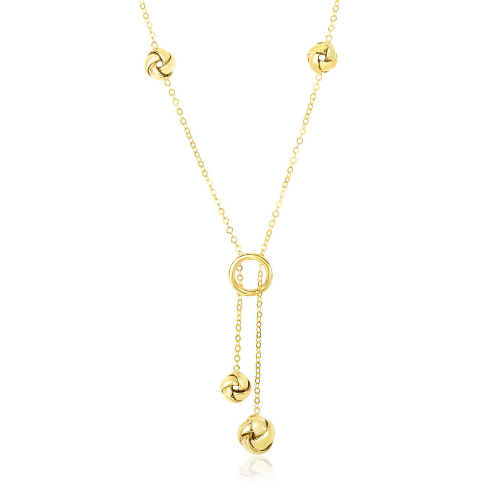 14k Yellow Gold Lariat Style Love Knot Station Chain Necklace