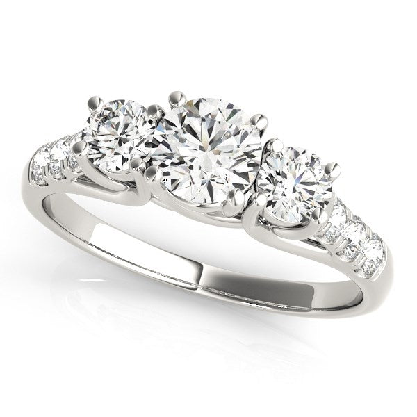 14K White Gold Trellis Set 3 Stone Round Diamond Engagement Ring (1 1/8 ct. tw.)