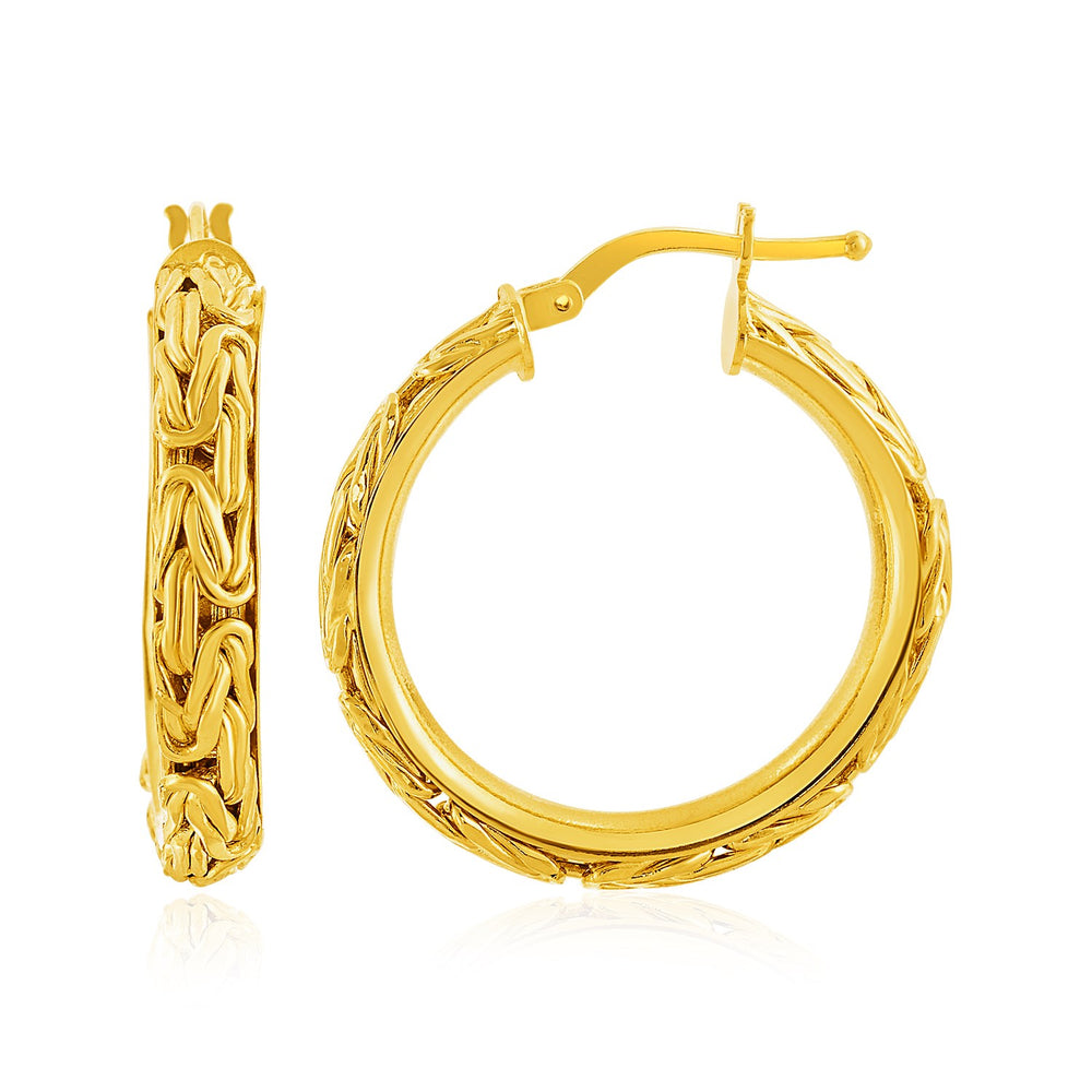 14k Yellow Gold Byzantine Hoop Post Earrings