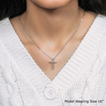 Narrow Cross Pendant with Diamonds in Sterling Silver