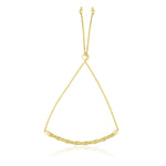 14k Yellow Gold Adjustable Lariat Bracelet with Curved Bar and Chain Design