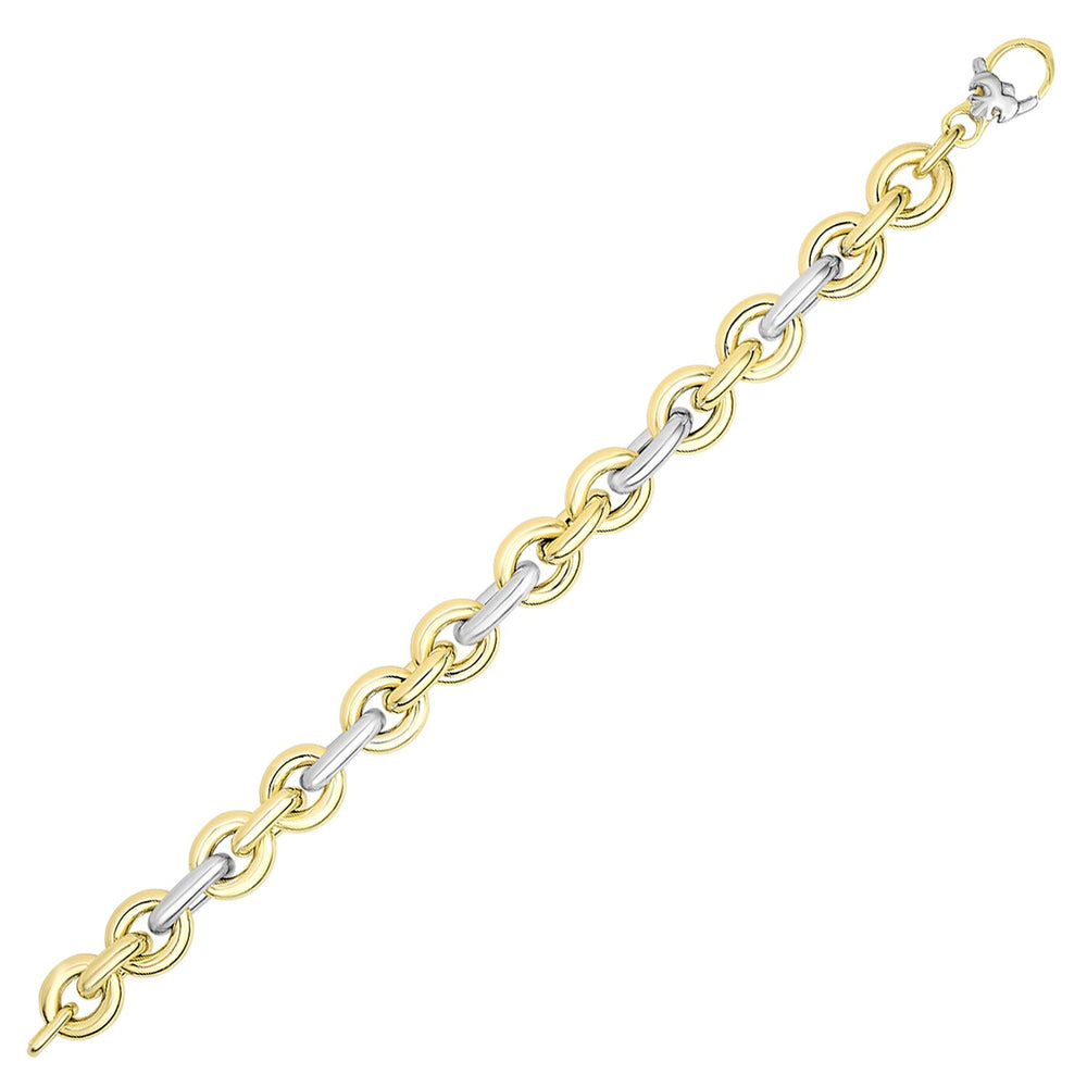 14k Two-Tone Gold Shiny Oval Shape Link Bracelet
