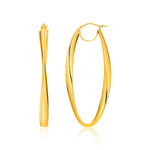 14k Yellow Gold Twist Motif Oval Shape Hoop Earrings