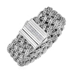 Double Woven Bracelet with White Sapphire Accented Clasp in Sterling Silver