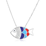 Sterling Silver 18 inch Necklace with Enameled Multicolored Fish
