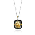 18k Yellow Gold & Sterling Silver Oval Pendant with Citrine,  Quartz,  & Diamonds