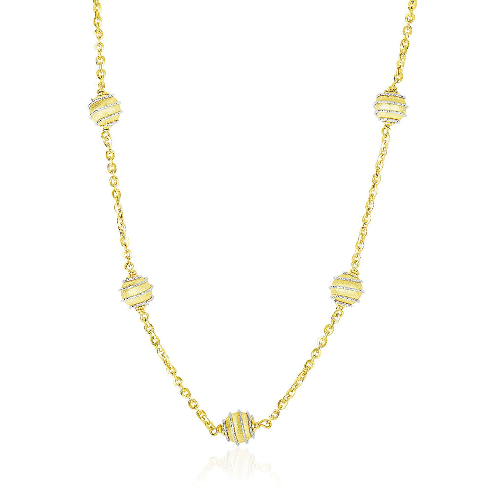 14k Two-Tone Gold Ball with Coil Station Chain Necklace