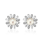 Sterling Silver Earrings with Sun Motifs and Freshwater Pearls