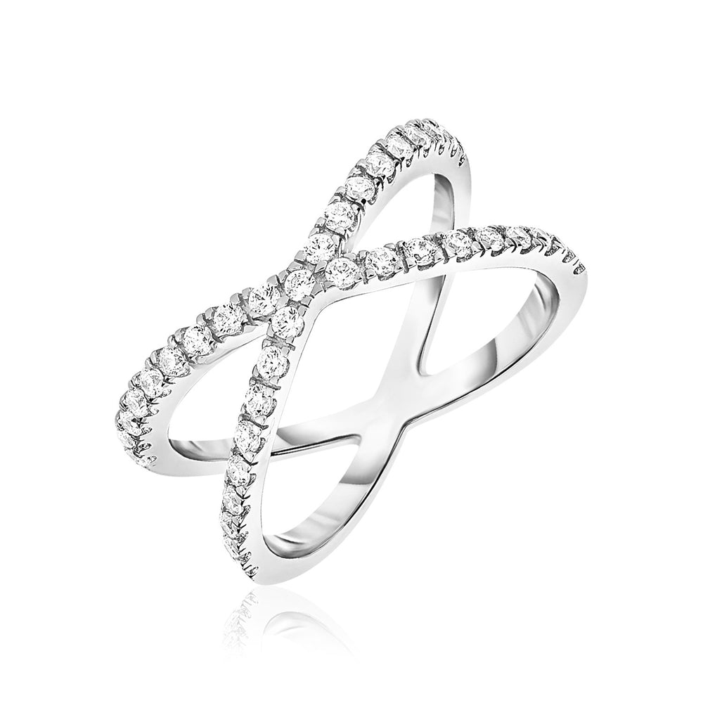 Sterling Silver X Motif Ring with Cubic Zirconias