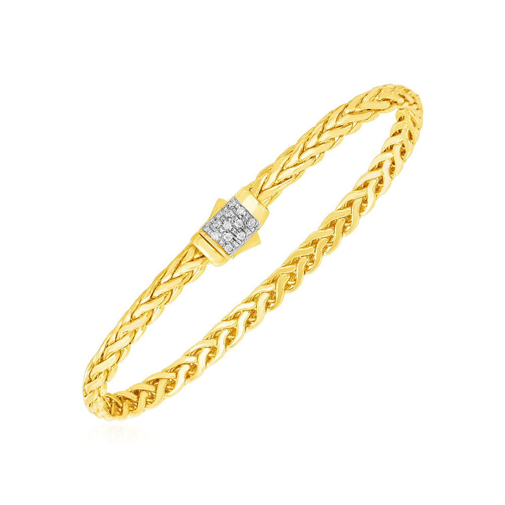 Woven Rope Bracelet with Diamond Accented Rounded Clasp in 14k Yellow Gold