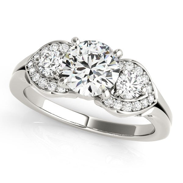 14K White Gold 3 Stone Round Diamond Engagement Antique Style Ring (1 3/8 ct. tw.)