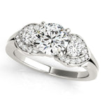 14K White Gold 3 Stone Round Diamond Engagement Antique Style Ring (1 3/8 ct. tw.)