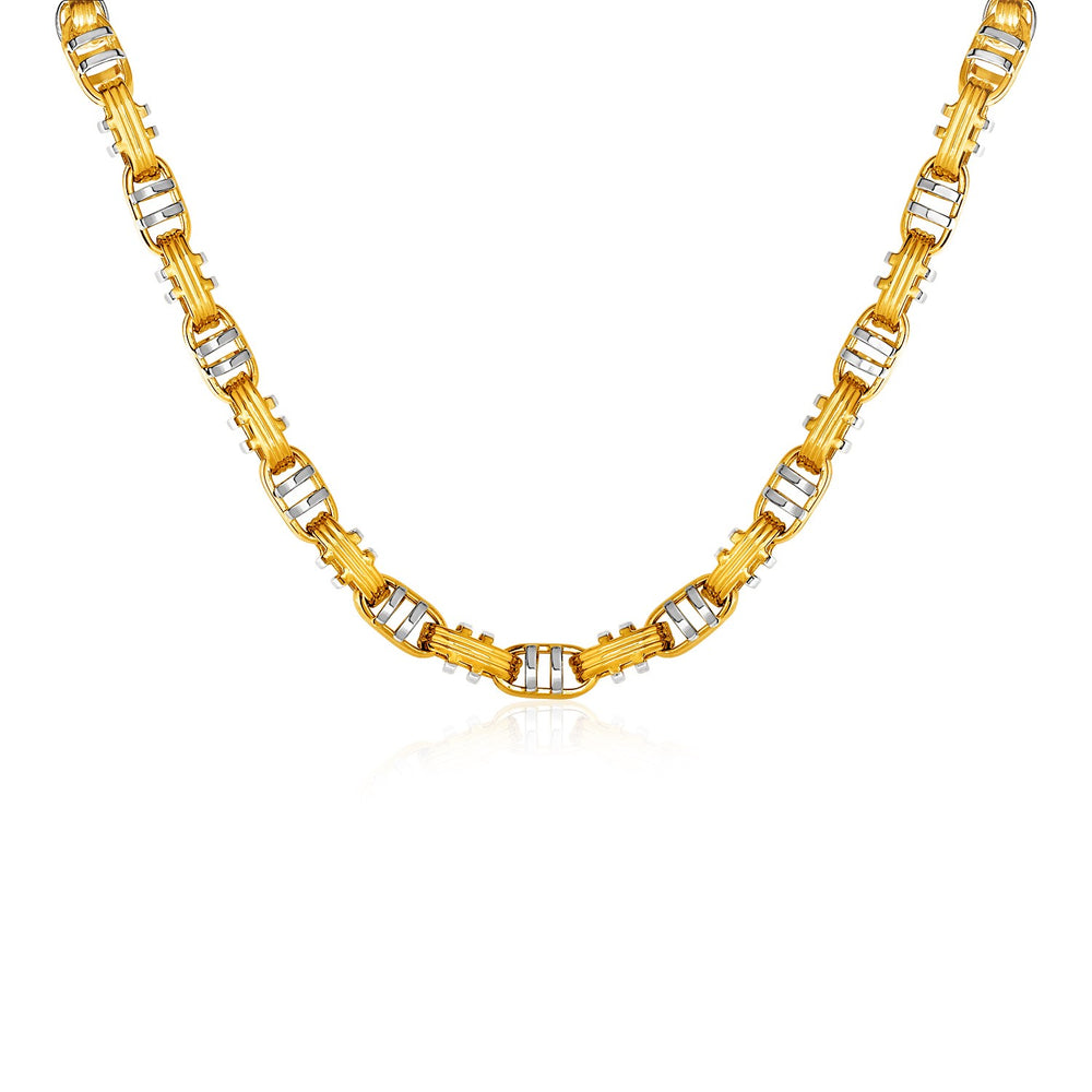 14k Two-Toned Yellow and White Gold Two-Bar Mariner Link Necklace