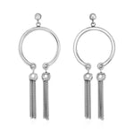 Polished Circular Earrings with Tassels in Sterling Silver