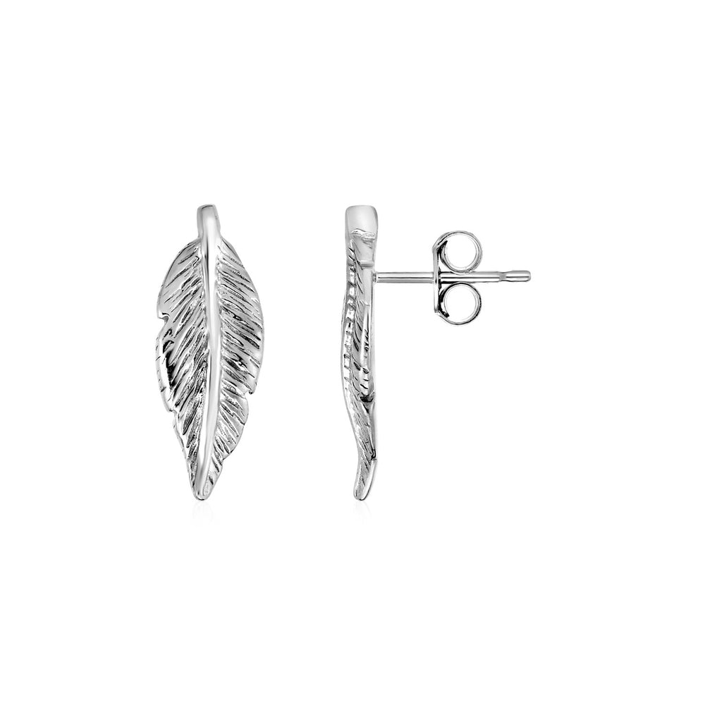 Textured Leaf Earrings in Sterling Silver