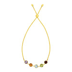 Adjustable Bracelet with Multicolored Medium Round Gemstones in 14k Yellow Gold
