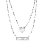 Sterling Silver 18 inch Two Strand Necklace with Heart and Mom Charms