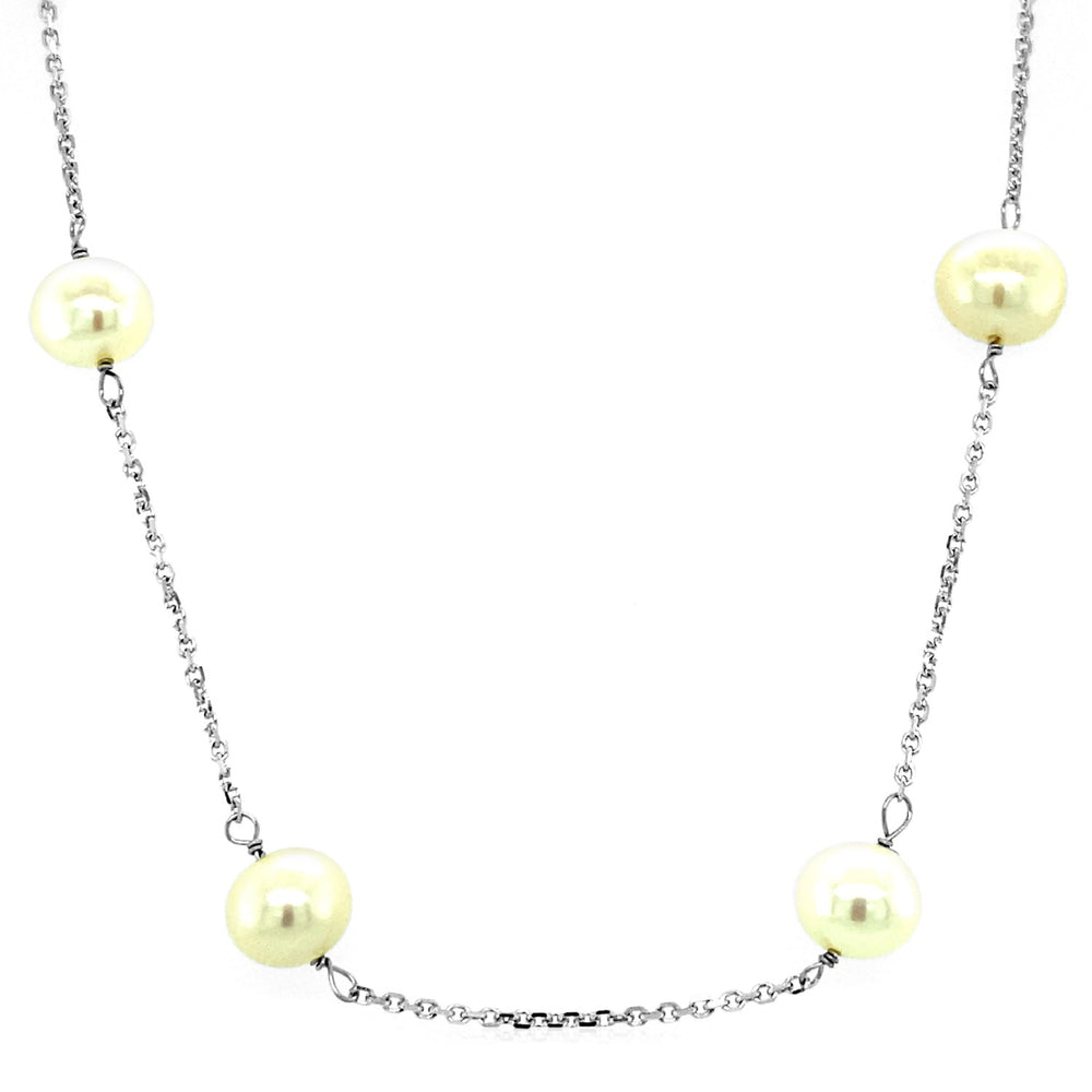 14k White Gold Necklace with White Pearls