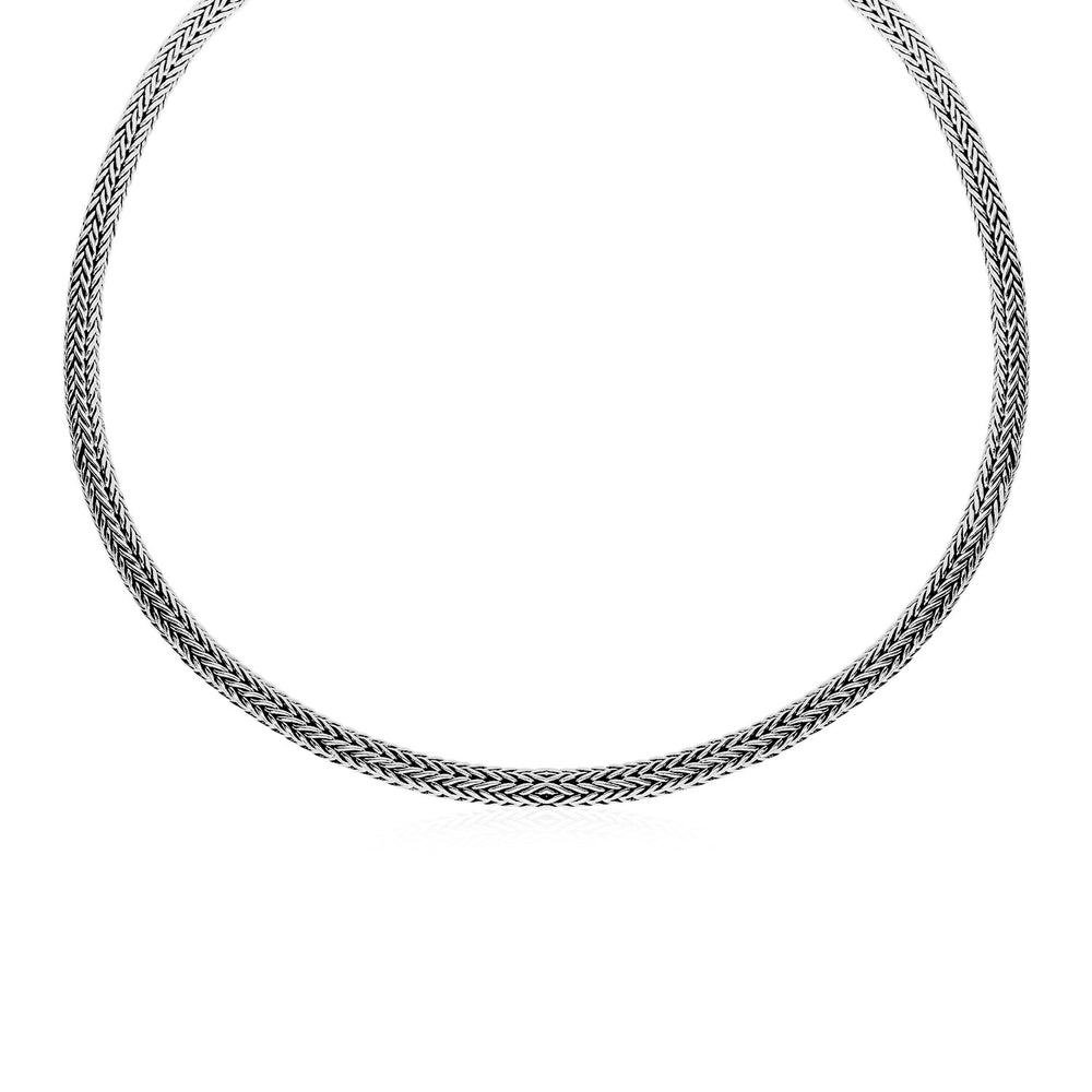 Wide Woven Rope Necklace in Sterling Silver