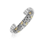 18k Yellow Gold & Sterling Silver Slim Open Bangle with Dragonfly Motifs