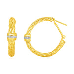 Woven Rope Hoop Earrings with Diamond Accents in 14k Yellow Gold