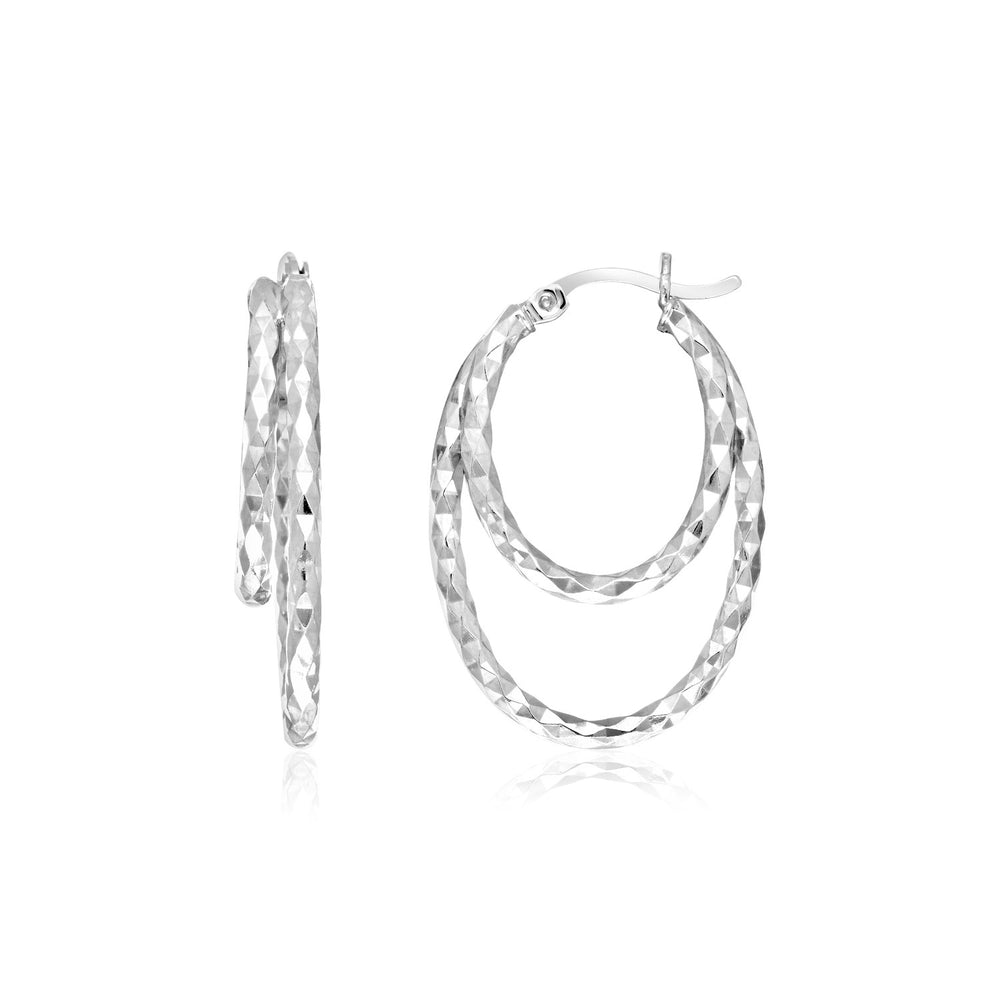 Sterling Silver Double Oval Textured Hoop Earrings