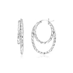 Sterling Silver Double Oval Textured Hoop Earrings