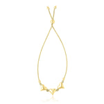 14k Yellow Gold Adjustable Puffed Heart Stations Lariat Style Bracelet