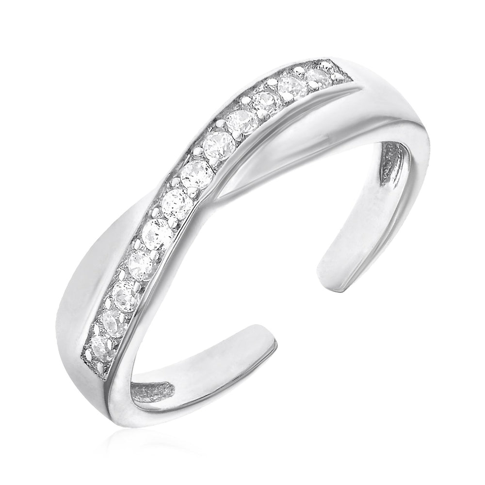 Toe Ring with Crossover Motif in Sterling Silver with Cubic Zirconia