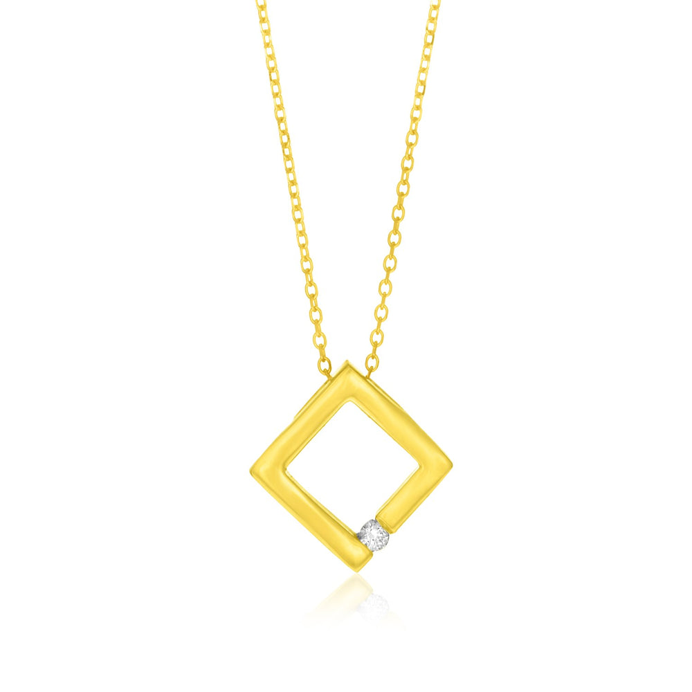 14k Yellow Gold Open Square Pendant with Diamond