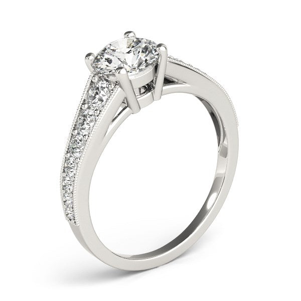 14K White Gold Antique Style Tapered Shank Round Diamond Engagement Ring (1 3/8 ct. tw.)