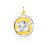 14k Two Tone Gold Round Angel Medal Pendant